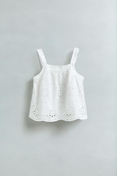 SCHIFFLI EMBROIDERY STRAPPY TOP - White by Zara