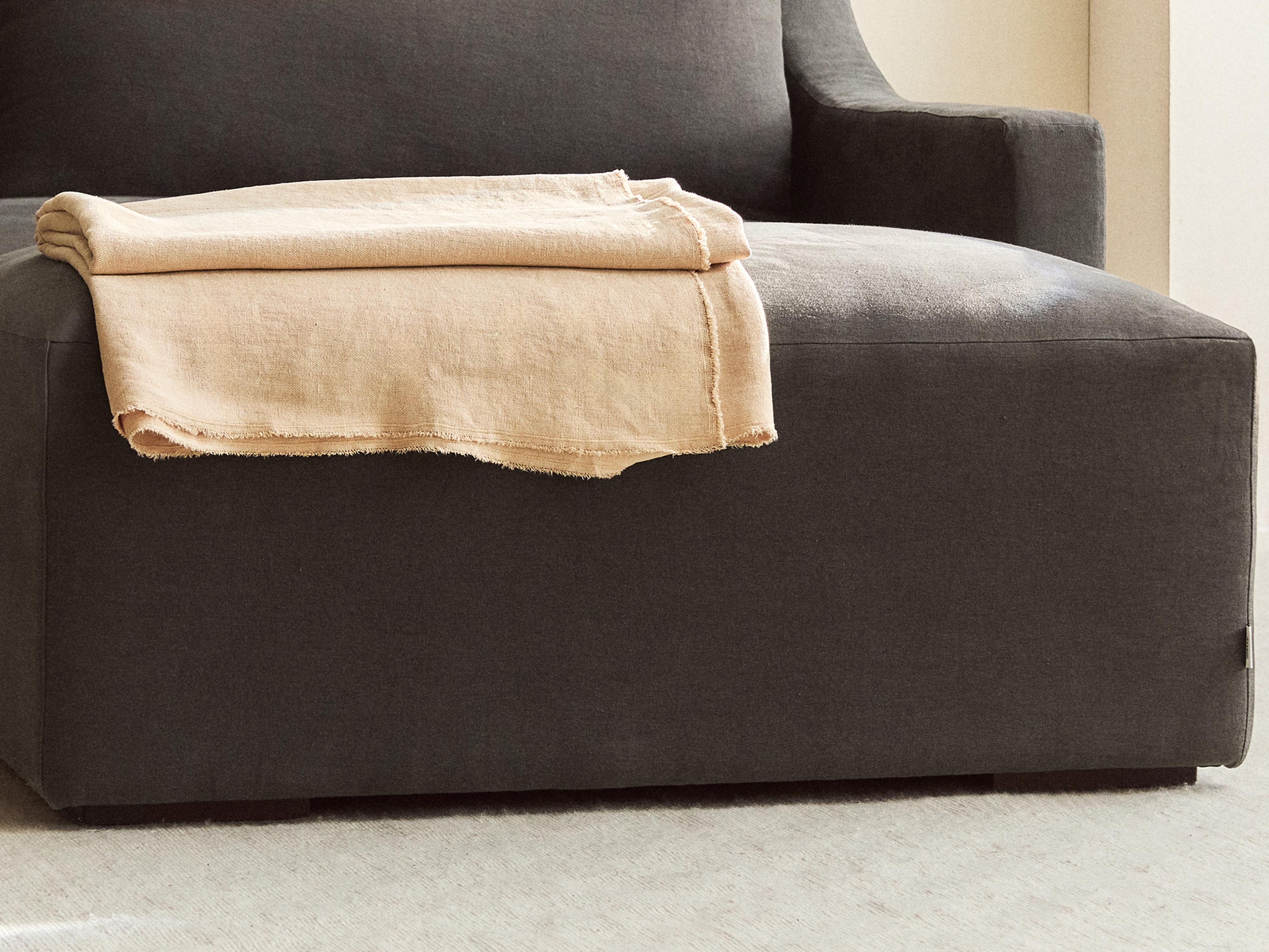 WASHED LINEN FOOTSTOOL — Dark grey