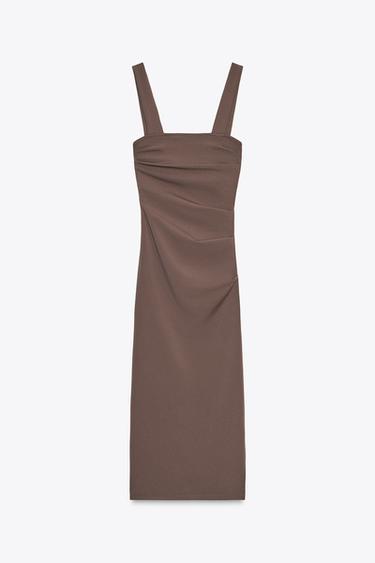 PLEATED MIDI DRESS - Brown by Zara