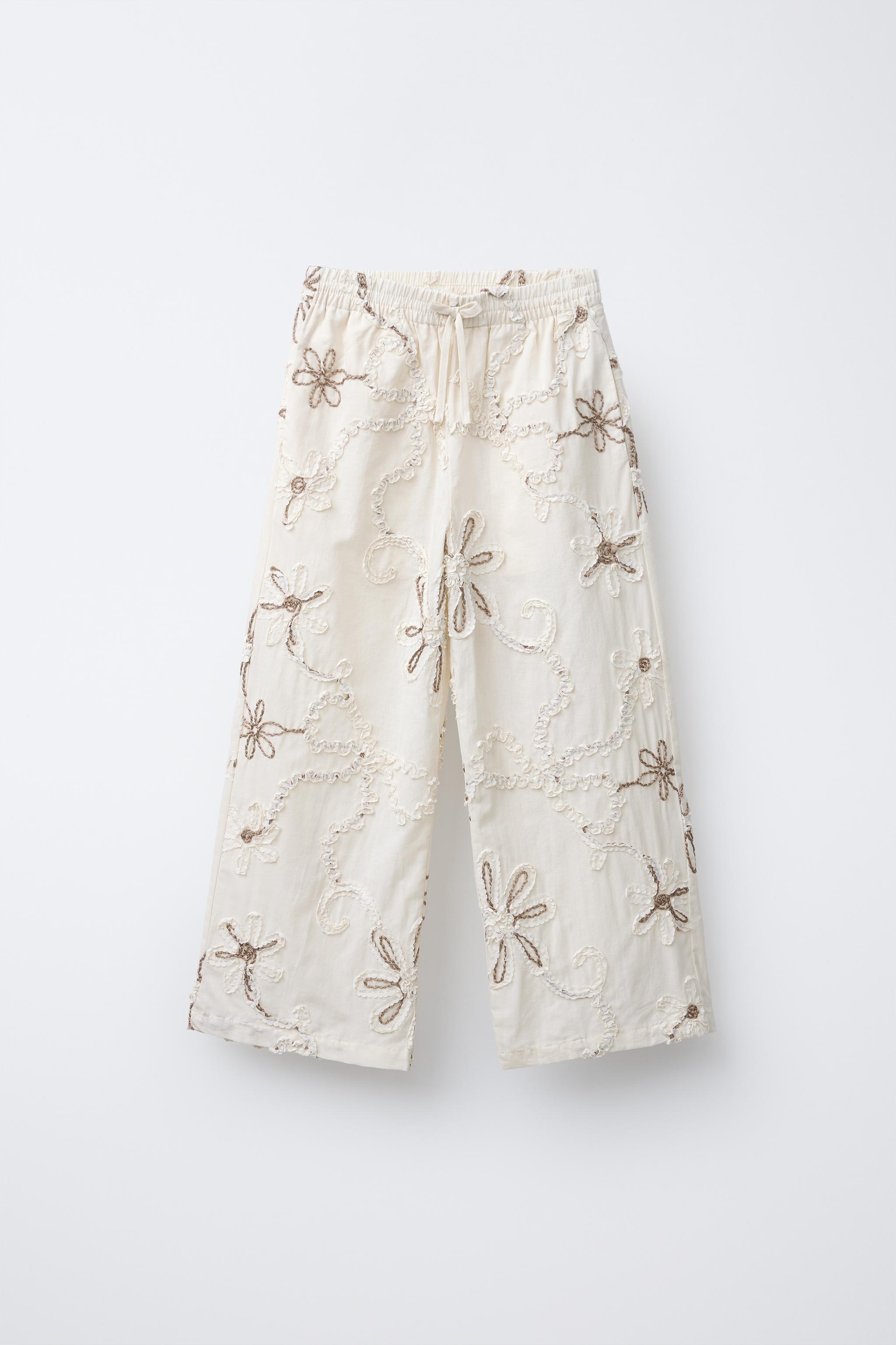 PANTALON DROIT FLEURS BRODÉES