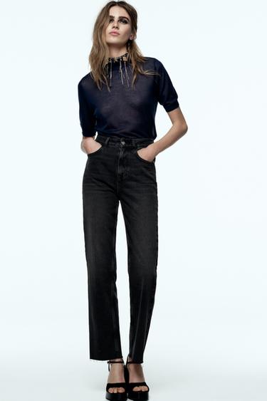 Zara Z1975 DENIM STRAIGHT CUT JEANS WITH A HIGH WAIST - Black - Image 0