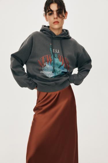 JUPE MI-LONGUE SATINÉE - rouille-foncé de Zara - Image 1