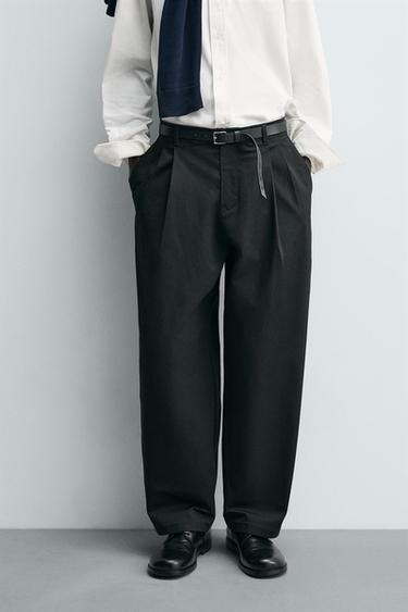WIDE-LEG PLEATED TROUSERS - Black by Zara