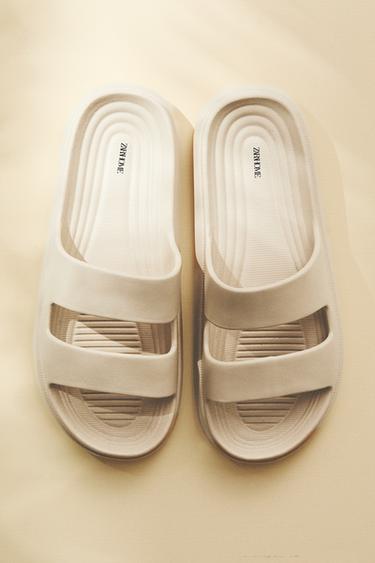 RUBBERISED FLATFORM SANDALS - Light beige by Zara - Image 7