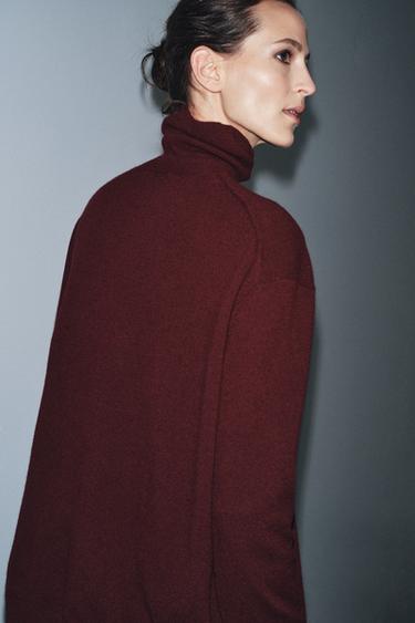 PULL 100 % LAINE OVERSIZE COL MONTANT - Grenat de Zara - Image 2