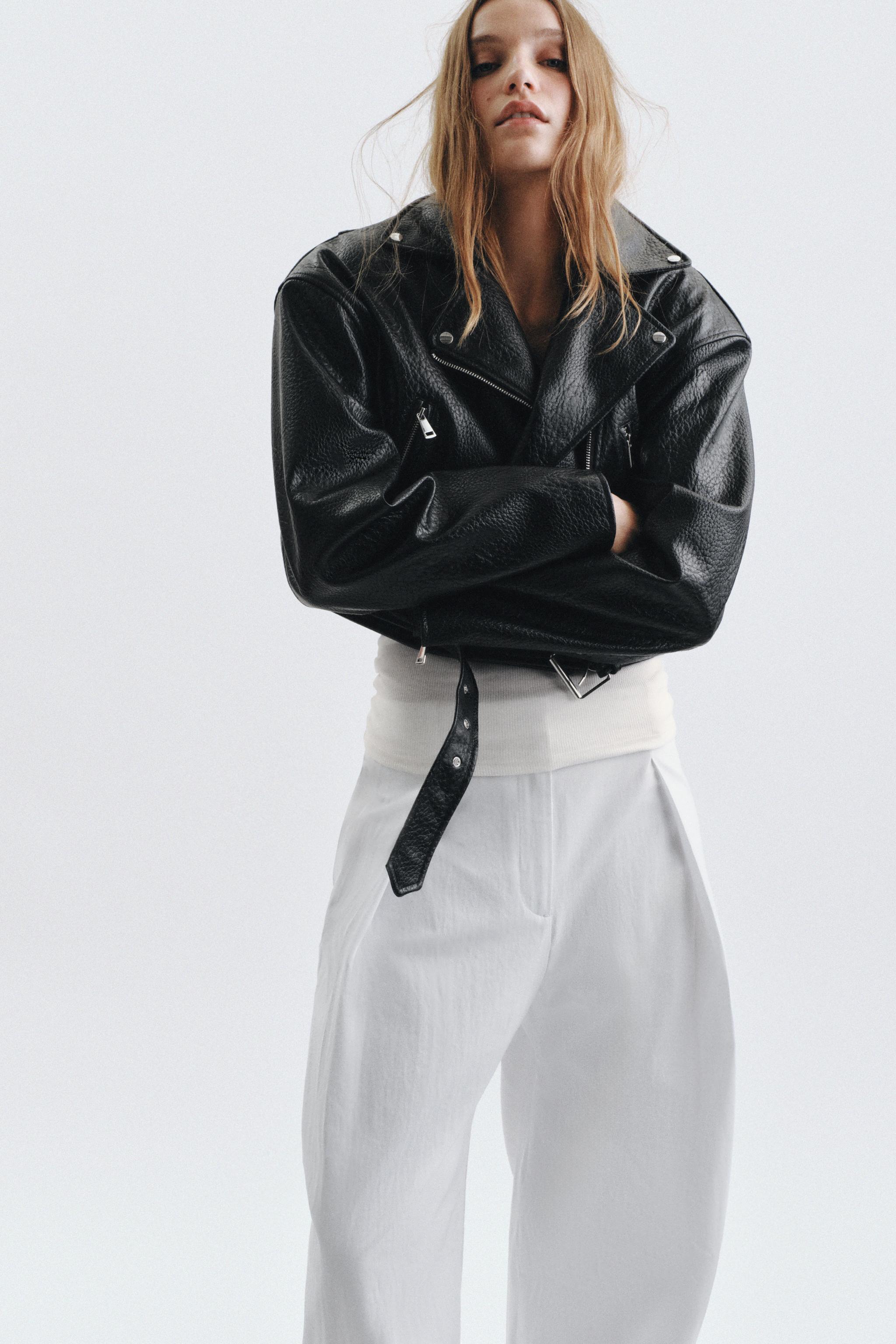 BLOUSON DE MOTARD À ÉPAULETTES EN MATIÈRE SYNTHÉTIQUE