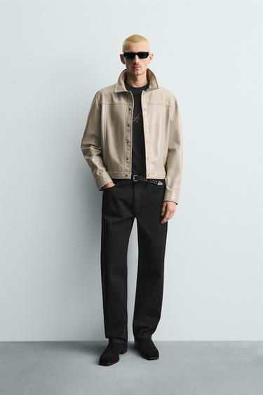VINYL EFFECT OVERSHIRT - Light khaki by Zara