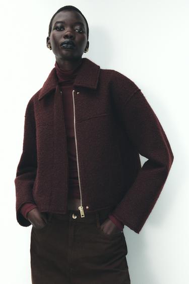 Zara POCKET JACKET - Burgundy