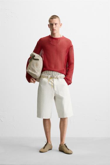 WAXED-EFFECT BAGGY FIT DENIM BERMUDA SHORTS - White by Zara