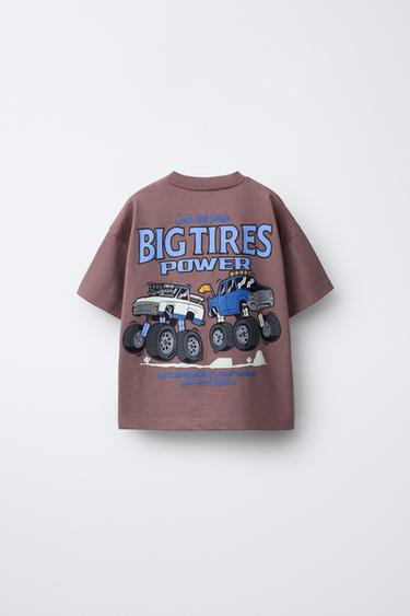 BIG TIRES MONSTERS WHEELS © PRINT T-SHIRT - Dark mauve by Zara - Image 1
