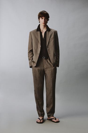 ПАНТАЛОН ЧАСТ ОТ КОСТЮМ ОТ 100% ЛЕН - Сивокафеникав към сив от Zara