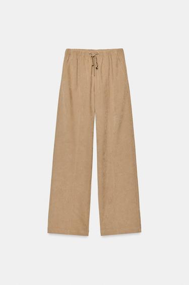 WIDE-LEG TROUSERS WITH ELASTIC WAIST - Light camel by Zara