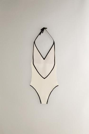 MAILLOT DE BAIN PLAGE BRETELLES CONTRASTANTES - Écru de Zara - Image 4