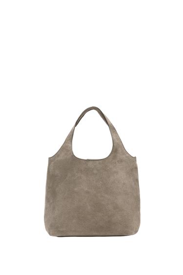 BOLSO MINI SHOPPER PIEL - Gris de Zara