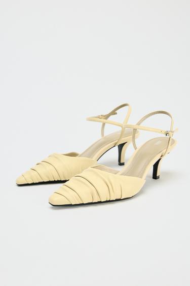 GATHERED LEATHER HEELS - Light yellow by Zara - Image 2