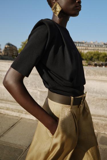 TOP EN MAILLE À ÉPAULETTES - Noir de Zara - Image 2