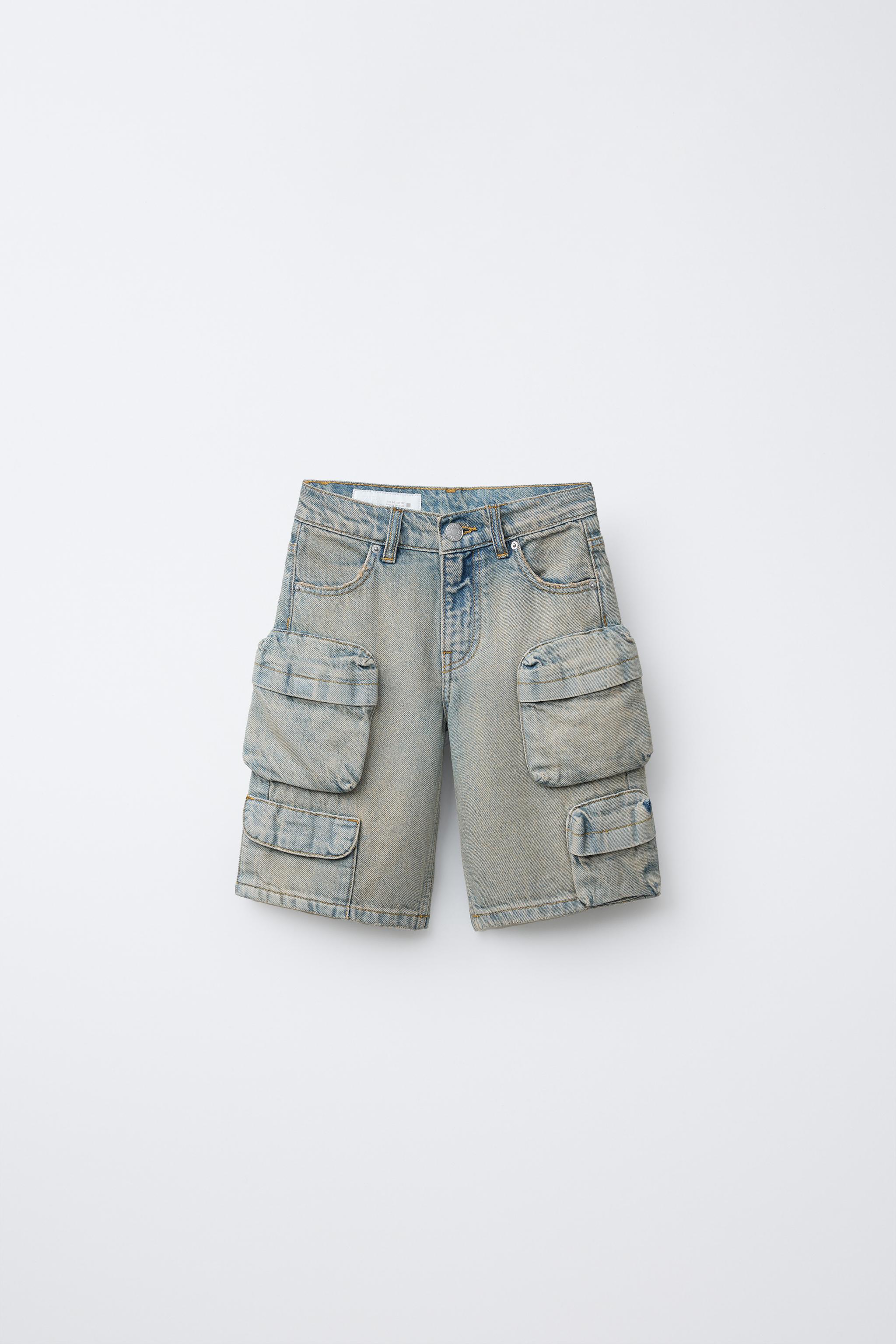 MULTI-CARGO WASHED DENIM SHORTS