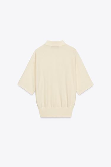 SHORT SLEEVE KNITTED POLO TOP - Ecru by Zara - Image 4