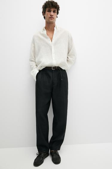 Pantalón doble pinza 100% lino - Negro de Zara