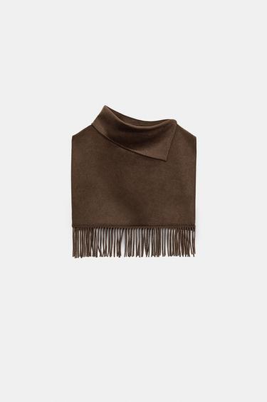 SHORT WOOL FRINGED CAPE - Toffee by Zara