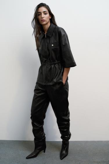 PANTALON EN MATIÈRE SYNTHÈTIQUE - Noir de Zara - Image 0