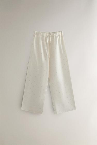 LANGE HOSE MIT PUNKTEN - Cremefarben von Zara