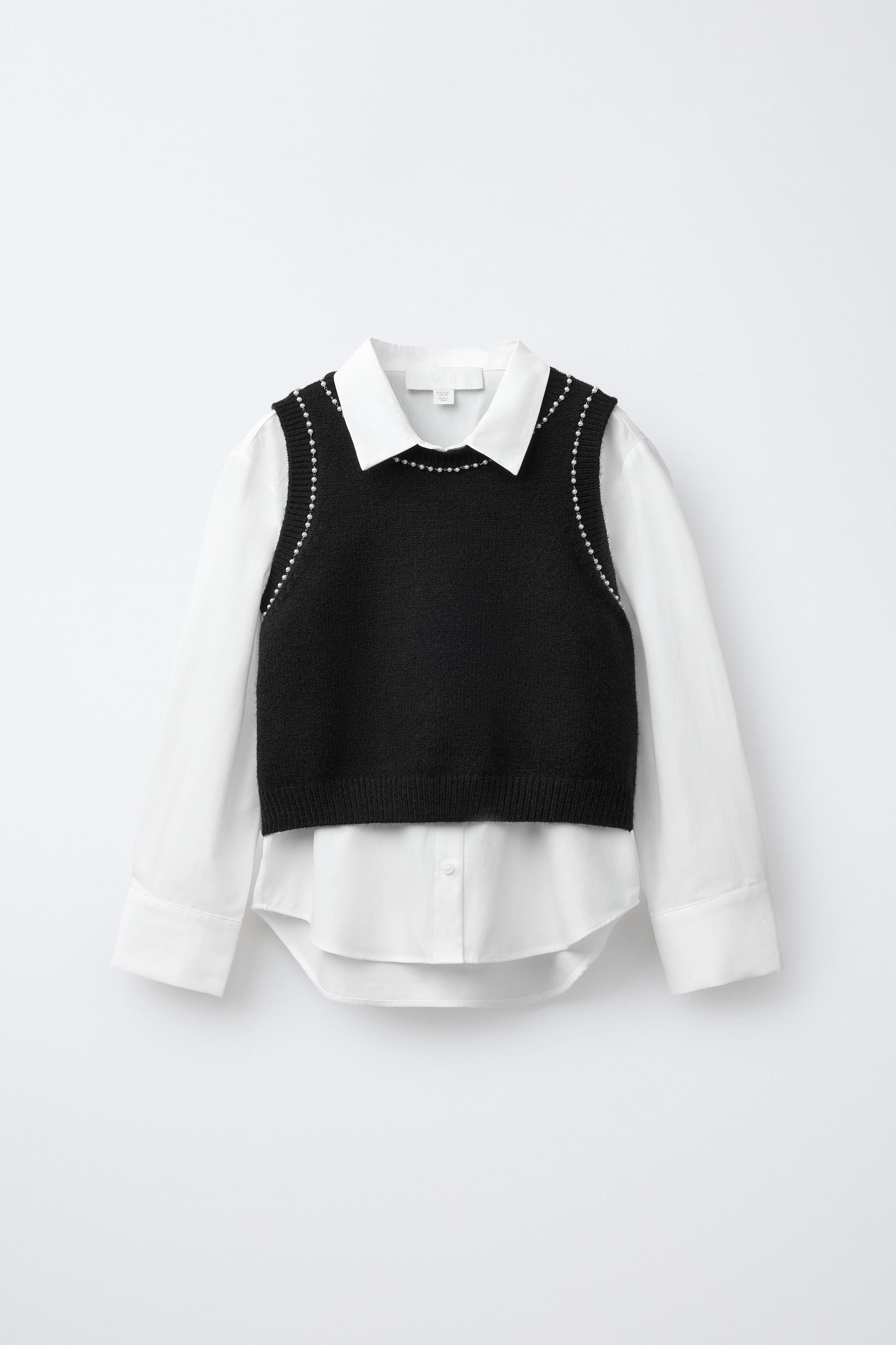 PLAIN SHIRT WITH PEARL KNIT VEST