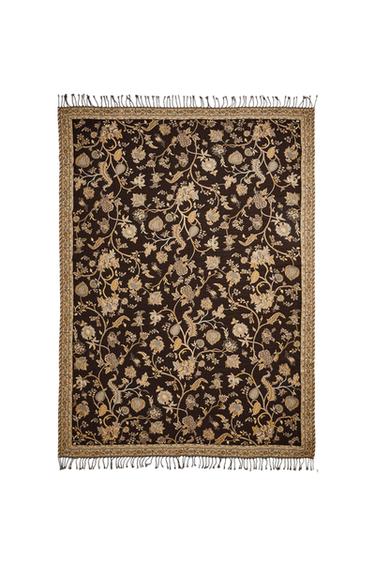 FLORAL JACQUARD THROW - Brown by Zara