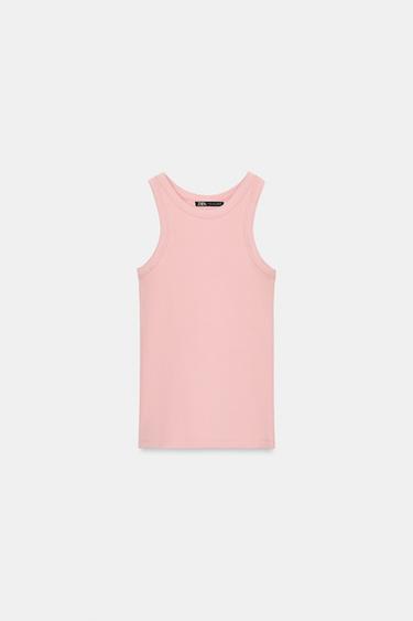 Zara BASIC SLEEVELESS T-SHIRT - Pale pink