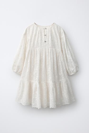 Zara JEWEL BUTTON LACE DRESS - Ecru - Image 0