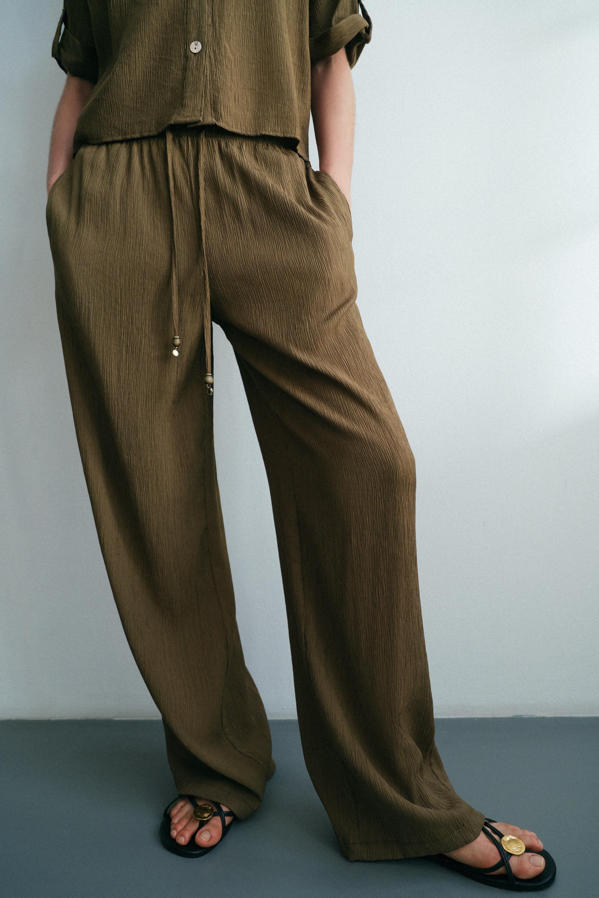 FLOWY STRAIGHT LEG PANTS — Olive green
