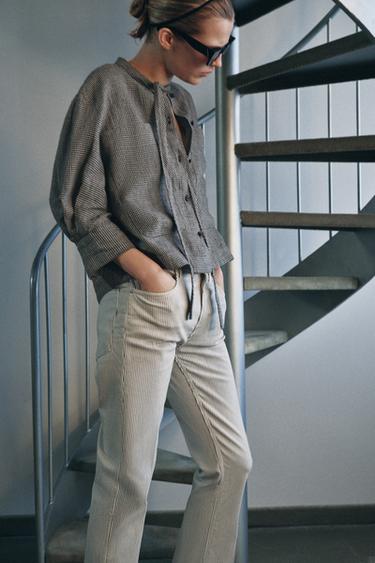 CHEMISE À CARREAUX EN LIN ZW COLLECTION - Écru / Noir de Zara - Image 3