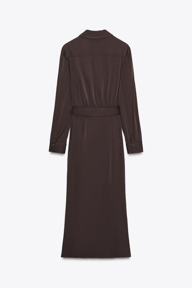 BELTED WRAP MIDI DRESS - Brown by Zara - Image 6