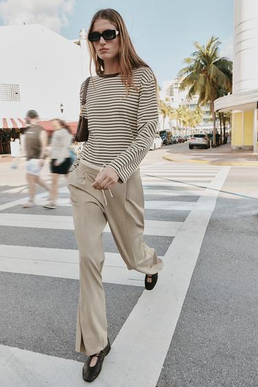 Zara LAIAD TOPELT VÄRVLIGA PÜKSID - Liiv