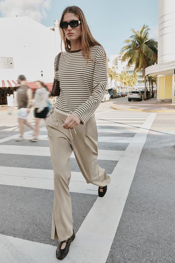 WIDE-LEG DOUBLE WAISTBAND PANTS