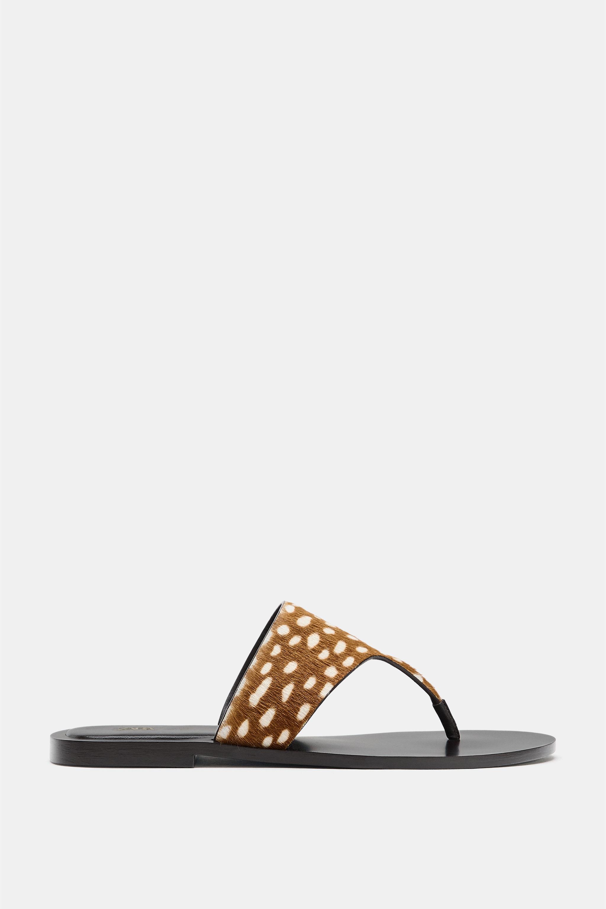 Женские сандалии Zara TEXTURED LEATHER FLAT SANDALS — фото 2