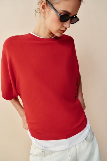 WIDE SHORT SLEEVE KNIT TOP - Red by Zara