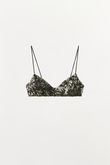 SEQUIN AND BEAD BRALETTE - Silver by Zara