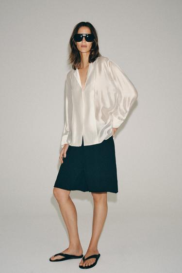 Zara ZW COLLECTION FLUID SHIRT - Oyster-white