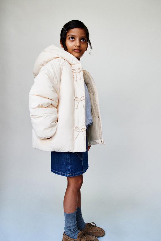 WATER-REPELLENT BOW PUFFER COAT - Ecru by Zara - Image 0