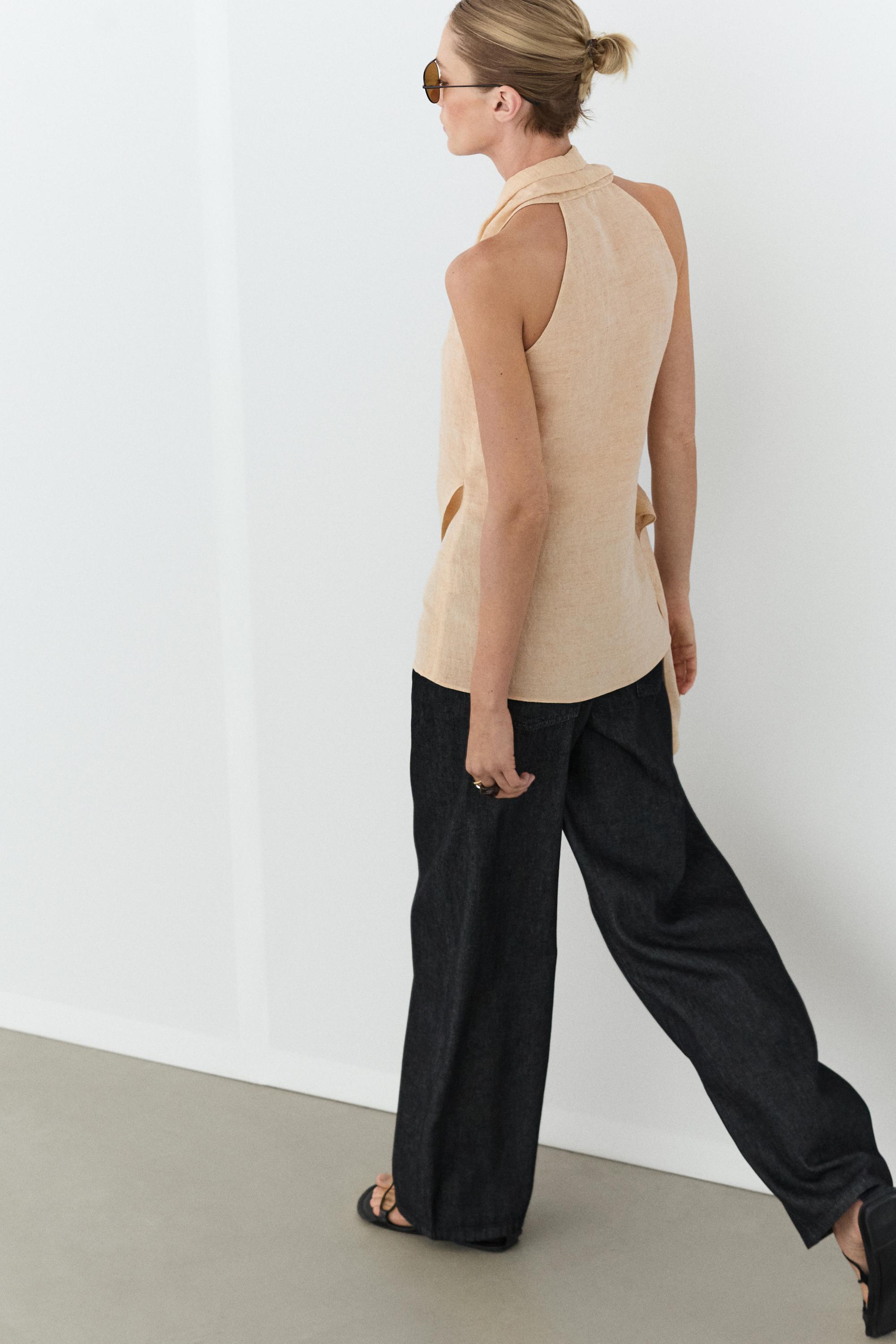 Linen blend draped halter top
