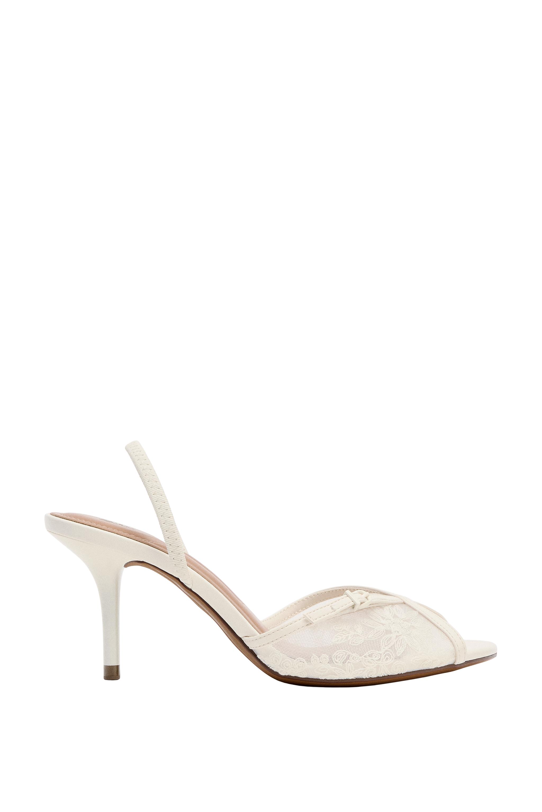 MESH EMBROIDERED HEELED SANDALS - White | ZARA Iraq
