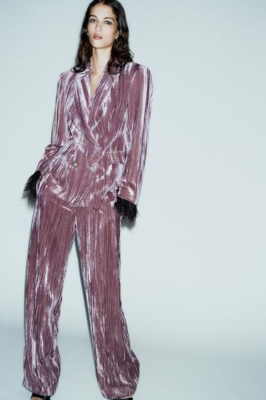 WIDE-LEG VELVET TROUSERS - Mauve by Zara