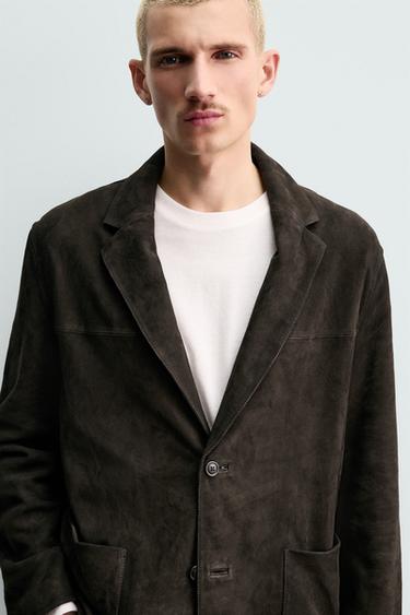 BLAZER PIEL ANTE ORIGINS - Gris topo de Zara