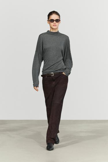 Funnel neck knit T-shirt — Gray marl 1