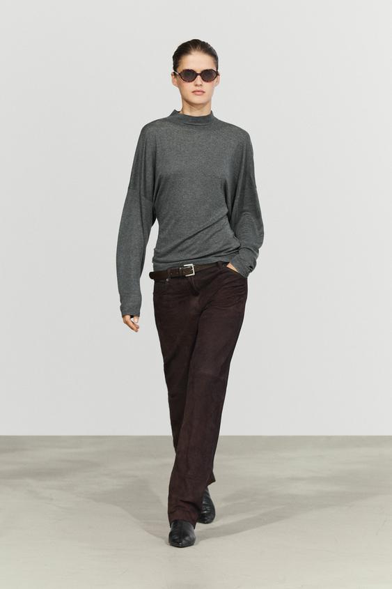 Zara Funnel neck knit T-shirt - Gray marl - Image 0