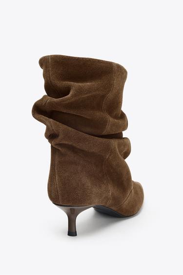 RUFFLED SPLIT SUEDE ANKLE BOOTS - Dark tan by Zara - Image 5