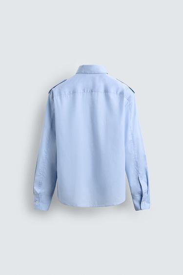 SHIRT WITH SHOULDER TABS - Faded sky blue by Zara - Image 7