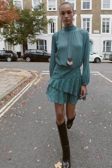 Zara RUFFLED COMBINATION MINI DRESS - Sea green