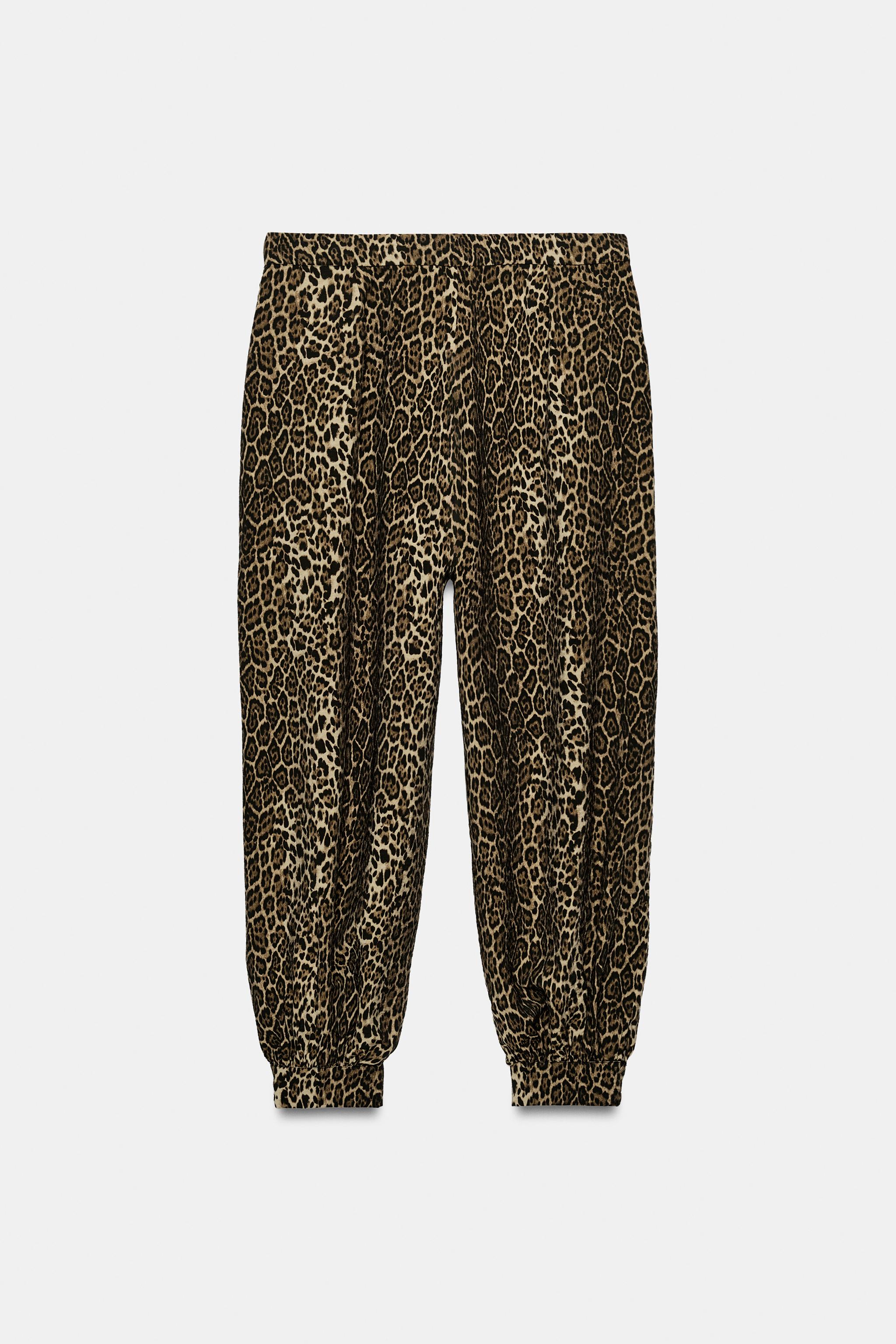 PANTALON SAROUEL SATINÉ À IMPRIMÉ ANIMALIER